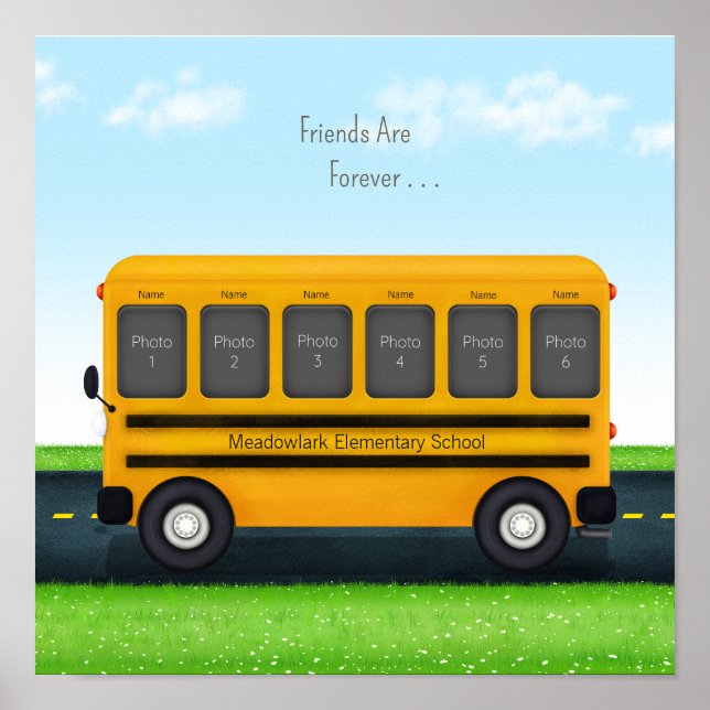School Friends Personalised School Bus 6 Photos Poster (Front)