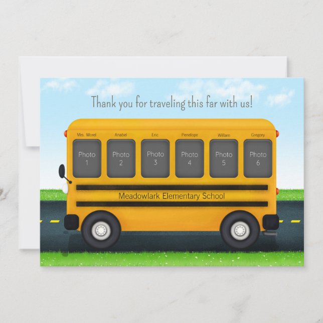 School Friends Personalised School Bus 6 Photos Thank You Card (Front)