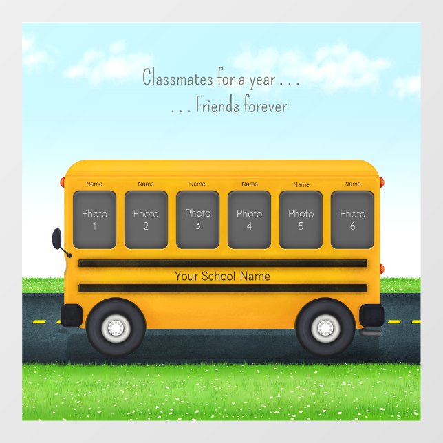 School Friends Personalised School Bus 6 Photos Window Cling (Sheet)