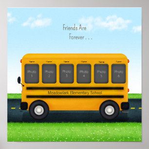 School Friends Personalized School Bus 6 Photos Poster