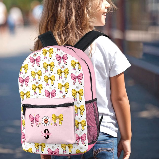 School Girl Cute Bow Pencil Coquette Monogram Printed Backpack (School Girl Cute Bow Pencil Coquette Monogram Printed Backpack)