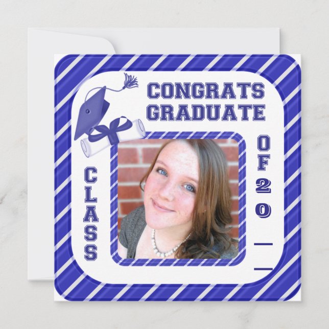 School Graduation Announcement, Invitation Blue (Front)