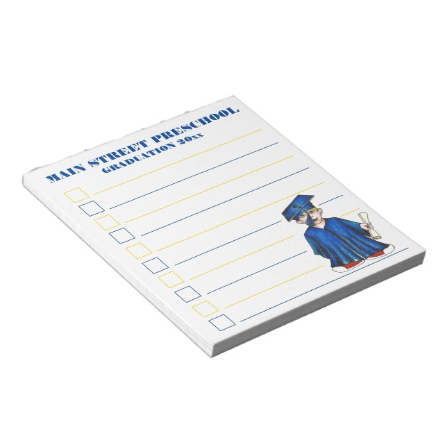 School Graduation Blue Cap Gown Diploma Graduate Notepad (Angled)