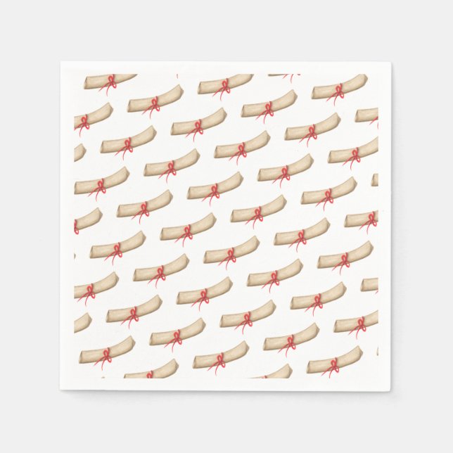 School Graduation Parchment Diploma Red Ribbon Napkin (Front)