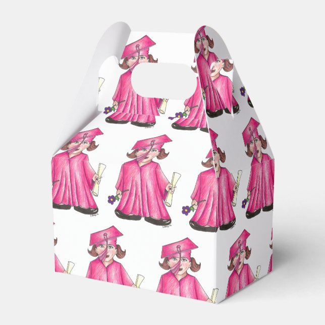 School Graduation Pink Cap Gown Diploma Graduate Favour Box (Front Side)