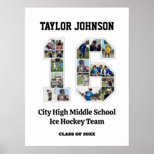 School Graduation Player Number 16 Photo Collage Poster