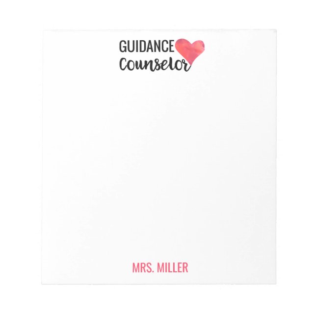 School Guidance Counsellor Personalised Red Heart Notepad (Front)