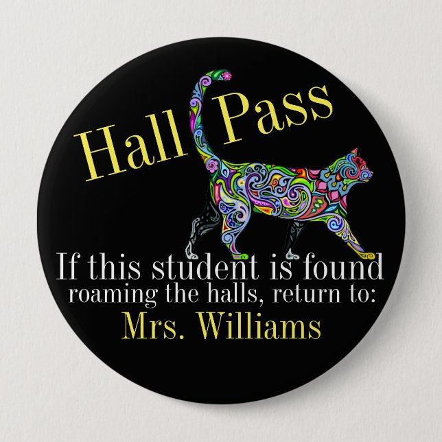 School Hall Pass / Cat - SRF 10 Cm Round Badge (Front)