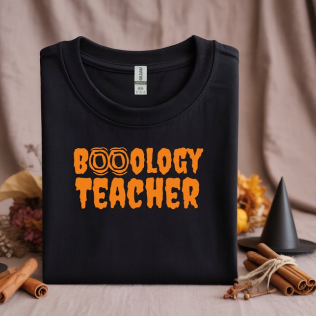  School halloween Boo teacher orange typography T-Shirt (Creator Uploaded)