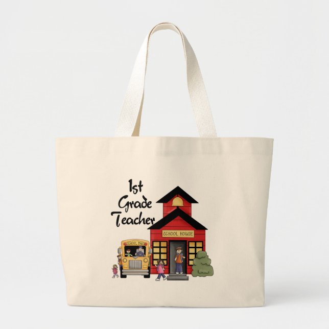 School House 1st Grade Teacher T-shirts and Gifts Large Tote Bag (Front)