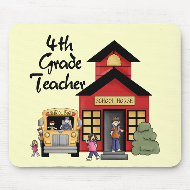 School House 4th Grade Teacher Tshirts and Gifts Mouse Mat (Front)