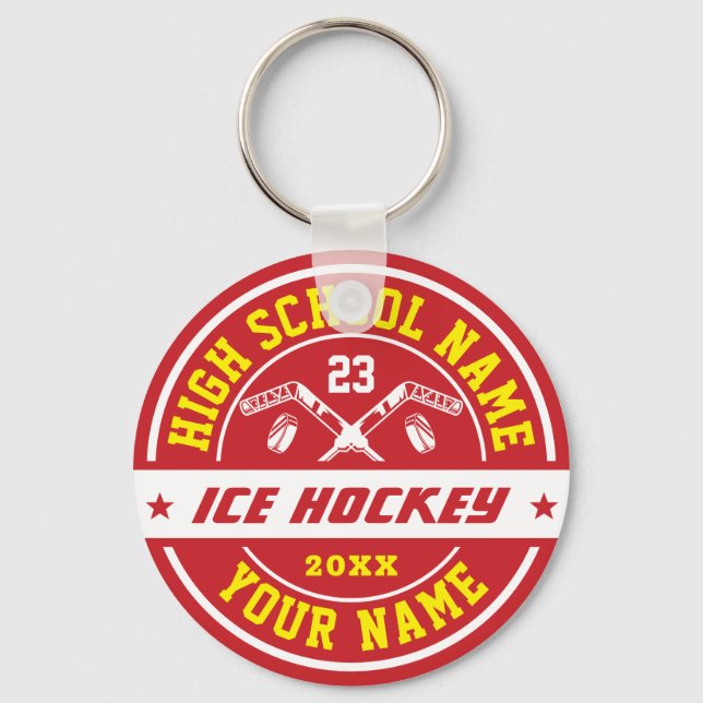 School Ice Hockey Player Custom Colour Sports Key Ring (Front)
