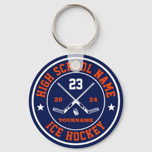 School Ice Hockey Sports Team Custom Color Key Ring