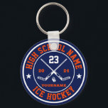 School Ice Hockey Sports Team Custom Colour Key Ring<br><div class="desc">Personalised sports gifts and merchandise for school sports team. All texts are editable to fit your occasion. Background colour and text colour are editable using the design tool. Perfect souvenir for school coach and graduating seniors who are also great athletes.</div>