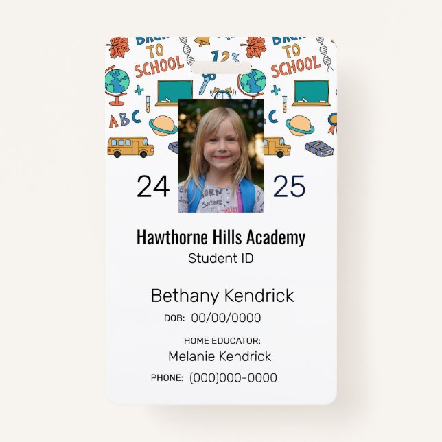 School Icons Homeschool Student ID Badge (Front)