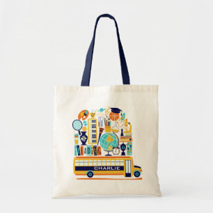 School Illustrations custom name tote bags