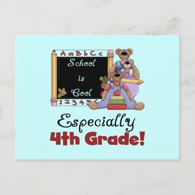 School is Cool 4th Grade Tshirts and Gifts Postcard (Front)