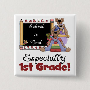 School is Cool Especially 1st Grade 15 Cm Square Badge