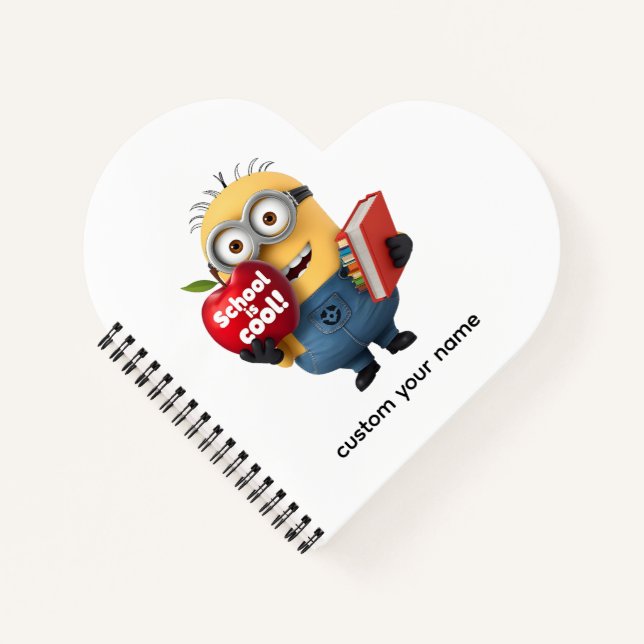 School is Cool | Minion with Apple Custom Name  Notebook (Front)