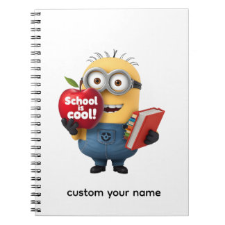 School is Cool | Minion with Apple Custom Name  Notebook