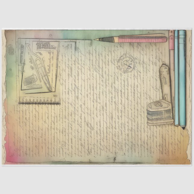 School Journal Notebook Pages Ephemera Collage No2 Tissue Paper (Front)