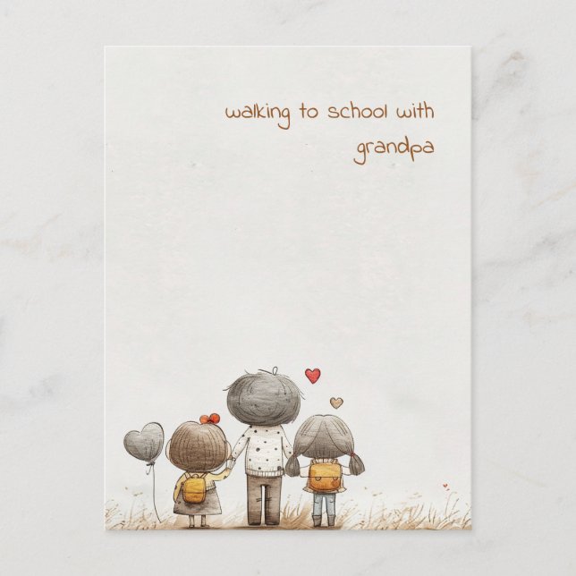School Kids with Grandfather Postcard (Front)