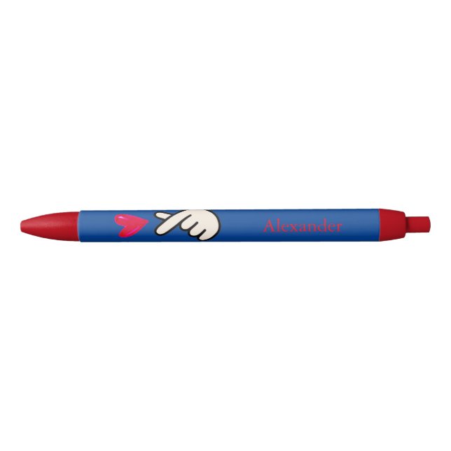 School Korean Kpop Blue Red Hand Heart Black Ink Pen (Front)