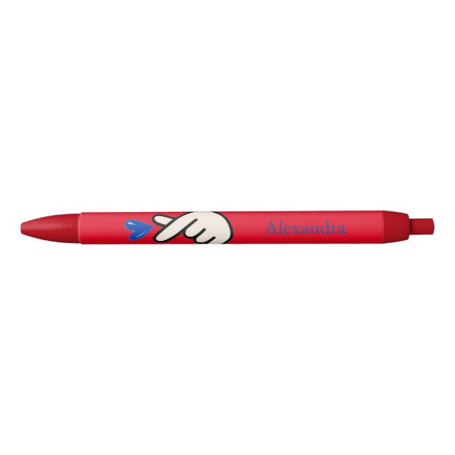 School Korean Kpop Red Blue Hand Heart Black Ink Pen (Front)