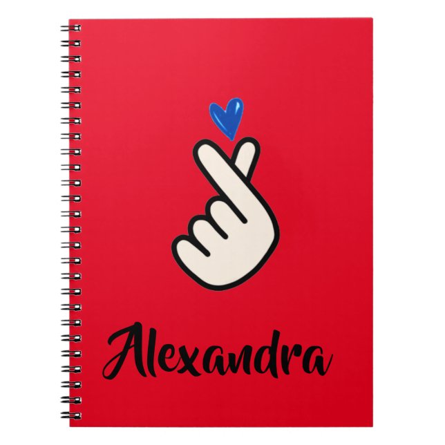 School Korean Kpop Red Blue Hand Heart Notebook (Front)