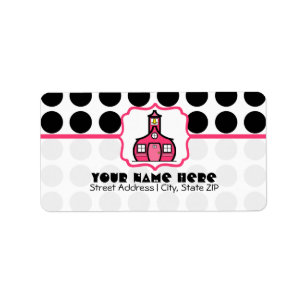 School Label For Teachers - Black Polka Dot & Pink