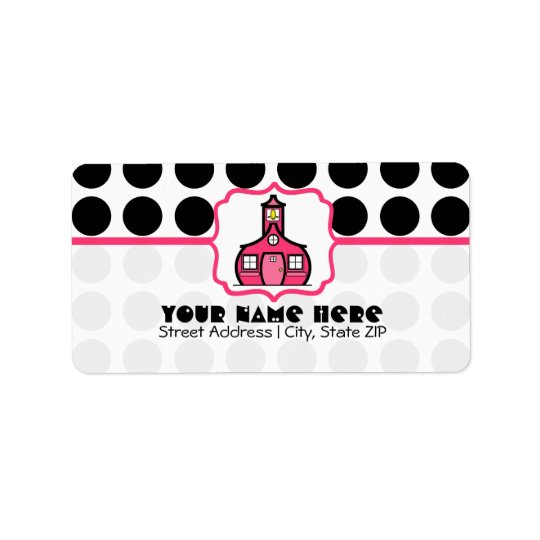 School Label For Teachers - Black Polka Dot & Pink Address Label