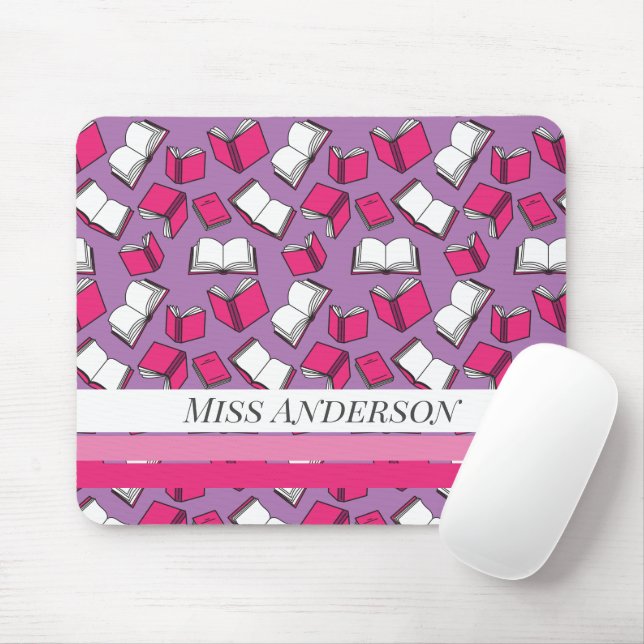 School Librarian and Bookworm Pink Books Design Mouse Mat (With Mouse)