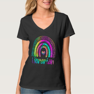 School Librarian Rainbow Leopard Tie Dye Librarian T-Shirt