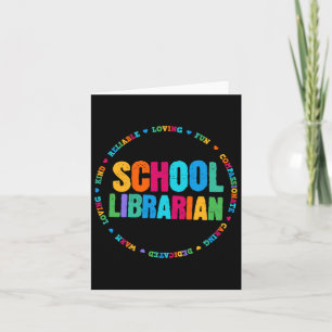 School Librarian Tee Rainbow Colourful Library Ele Card
