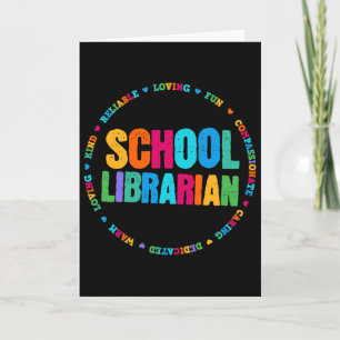 School Librarian Tee Rainbow Colourful Library Ele Card