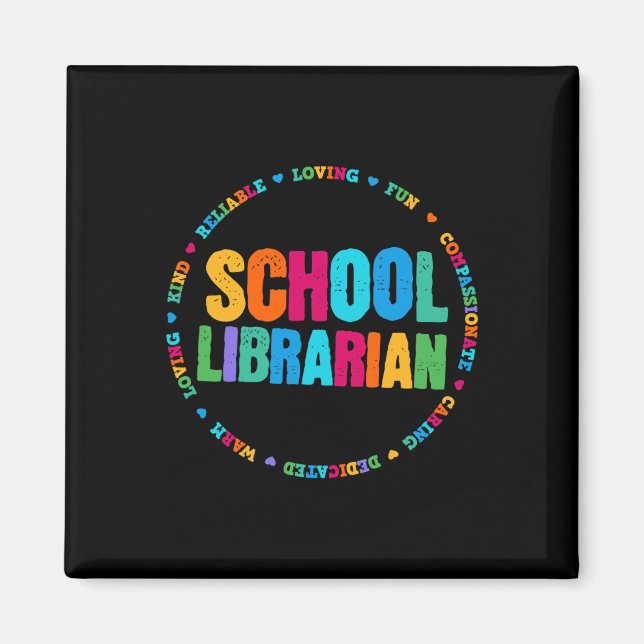 School Librarian Tee Rainbow Colourful Library Ele Magnet (Front)