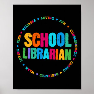 School Librarian Tee Rainbow Colourful Library Ele Poster