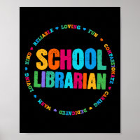 School Librarian Tee Rainbow Colourful Library Ele