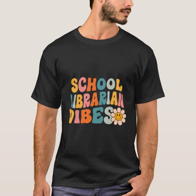 School Librarian Vibes First Day Of School Retro L T-Shirt (Front)