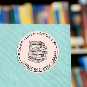 School Library Read It Love it Return It Customise Classic Round Sticker