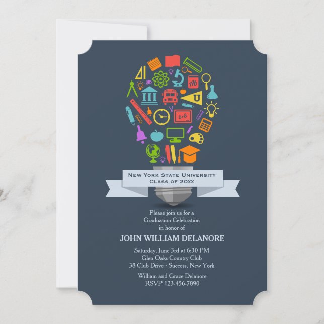 School Light Bulb Graduation Invitation (Front)