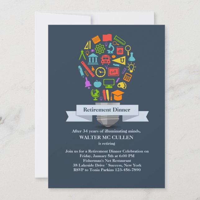 School Light Bulb Retirement Party Invitation (Front)