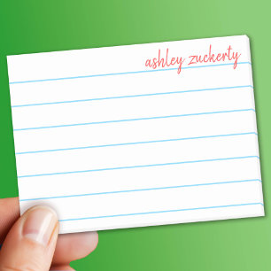 School Lined Paper Blue with Red Script Name Post-it Notes