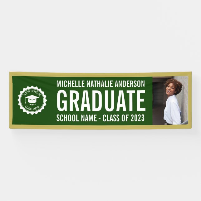 School logo Graduation Photo Green Gold Banner (Horizontal)