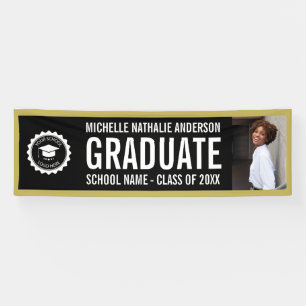 School logo Graduation Photo Party Black Gold Banner