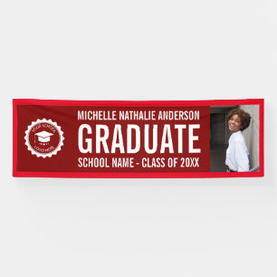 School logo Graduation Photo Party Maroon and Red Banner