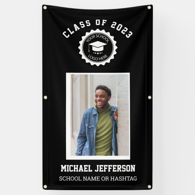 School logo or mascot  Maroon Photo Graduation Banner (Vertical)