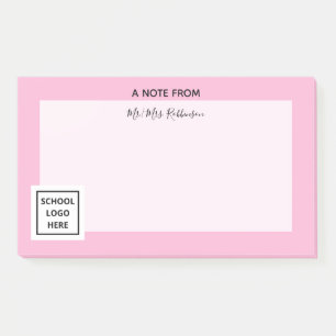 School Logo Teacher Important Pink Post-it Notes