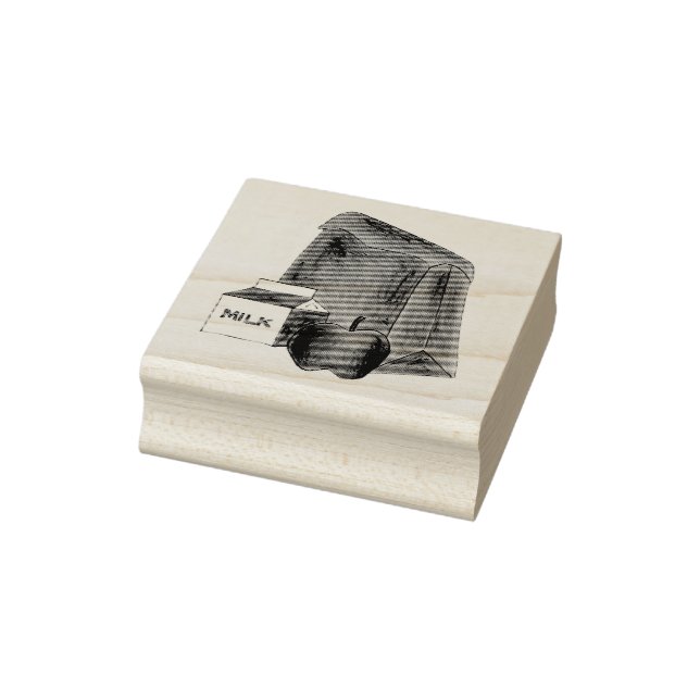 School Lunch Brown Bag Apple Milk Carton Stamp (Stamp)