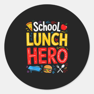 School lunch hero groovy cafeteria workers lunch classic round sticker